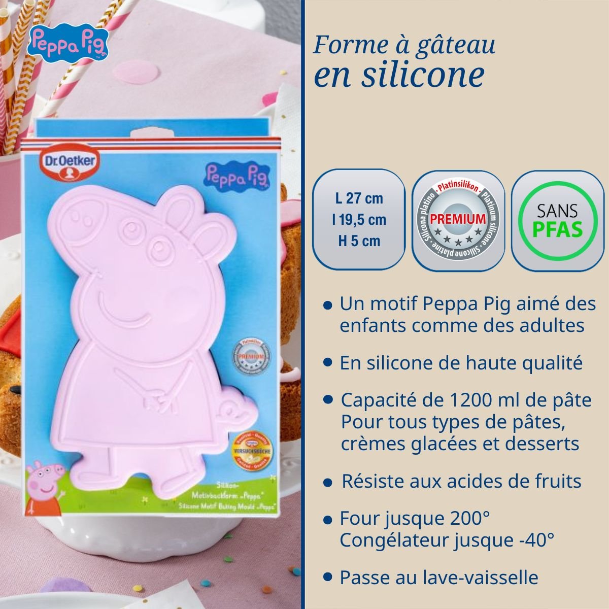 Moule à gâteau silicone Peppa Pig rose, DR OETKER