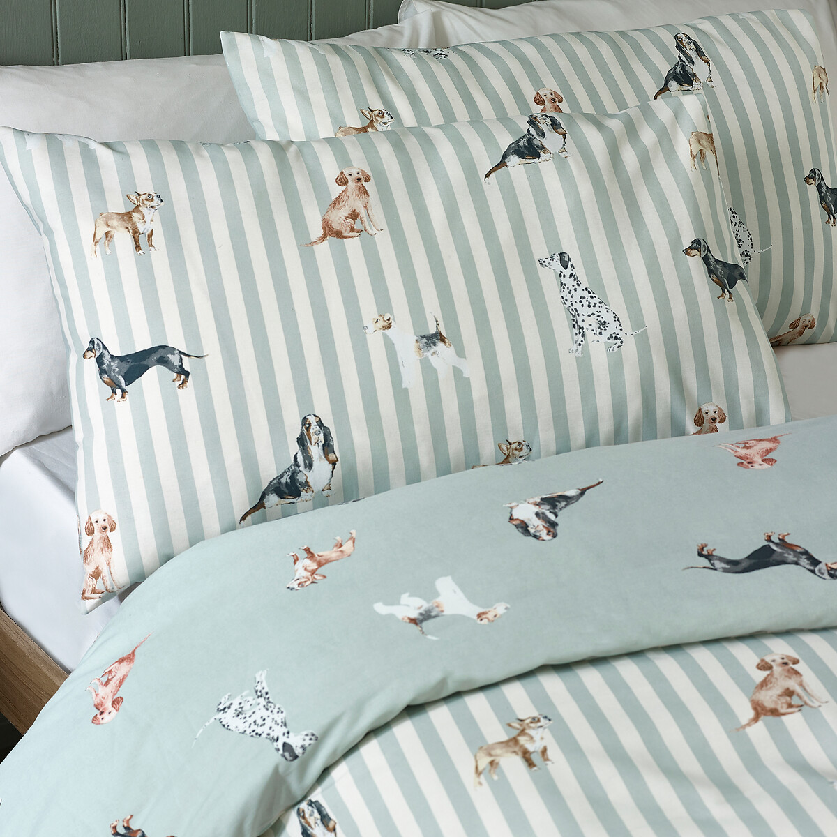 Dog Stripe Reversible Duvet Cover Set green, CATHERINE LANSFIELD