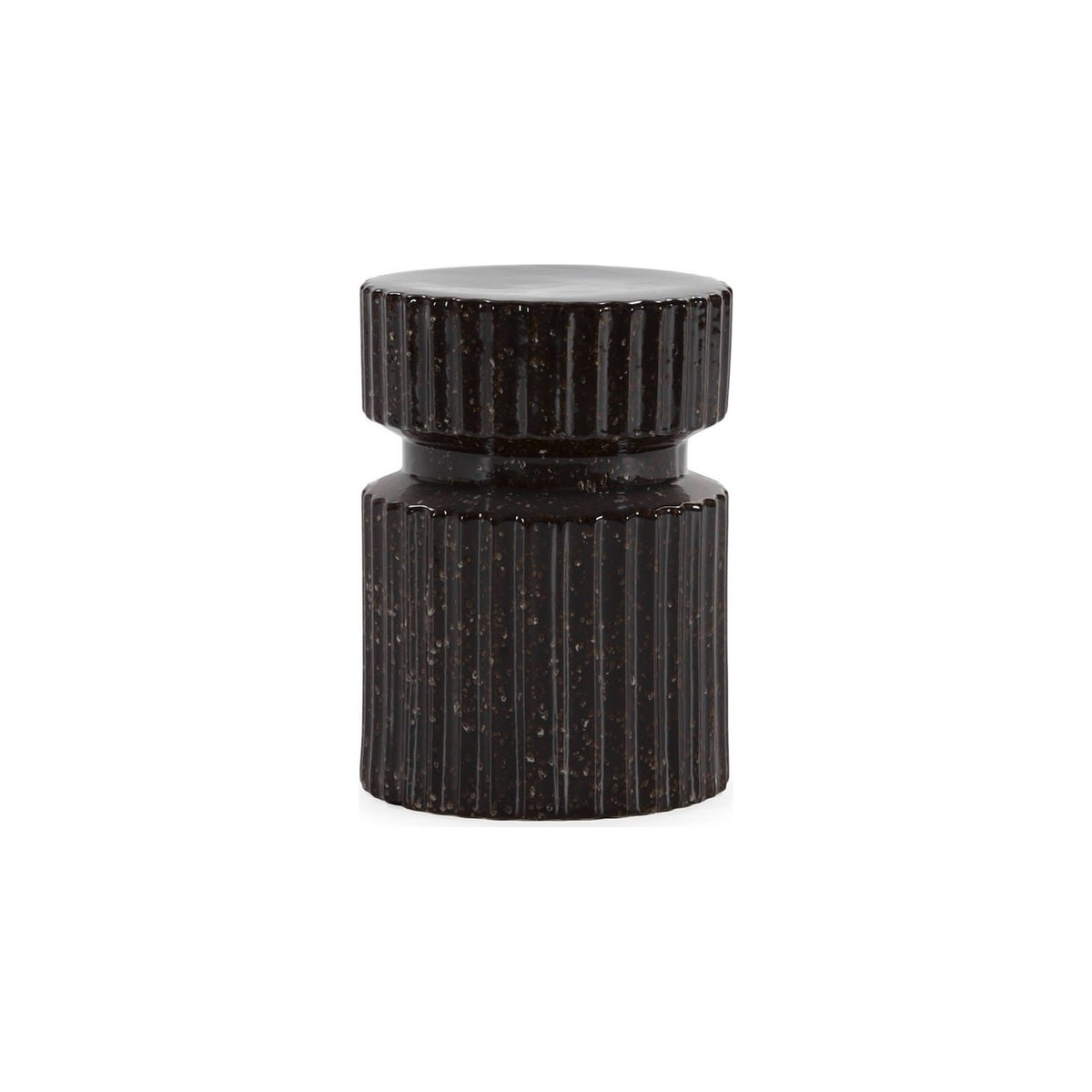 Tabouret céramique brillante relief strié marron foncé, RECOLLECTION