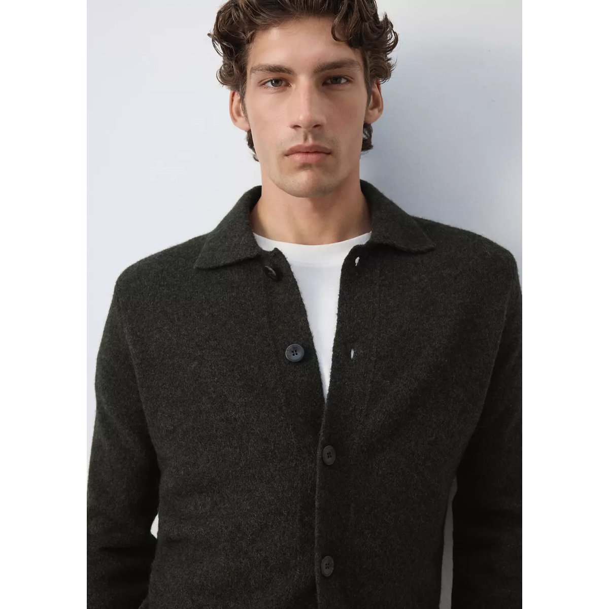 Chemise en maille mélangée laine et alpaga kaki, MANGO MAN