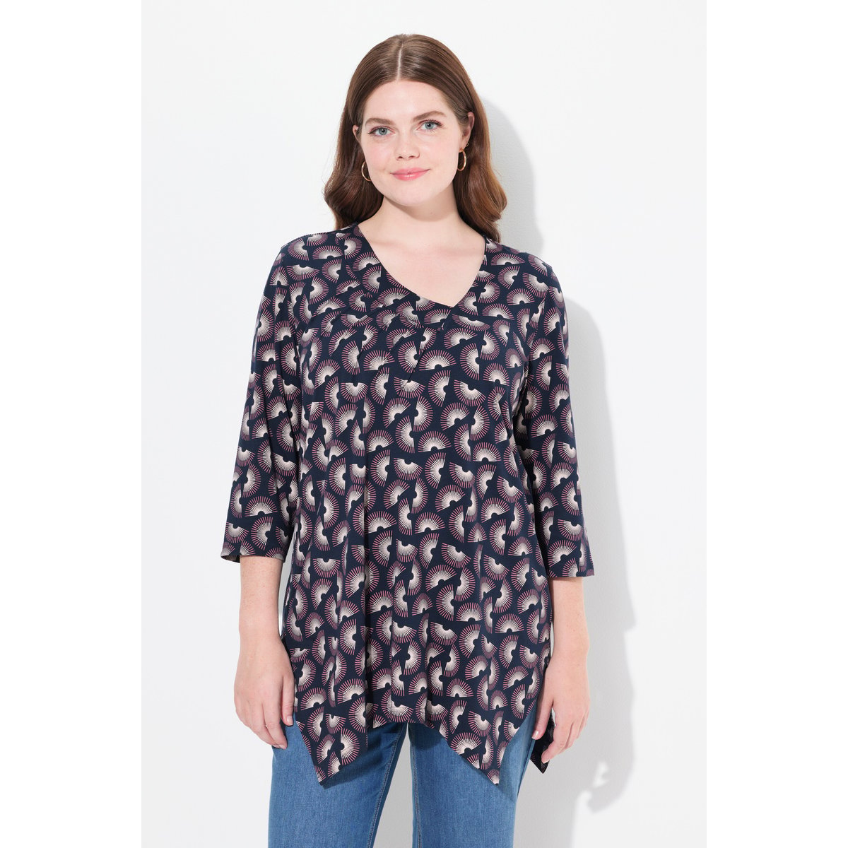 T-shirt long en coton bio marine, ULLA POPKEN