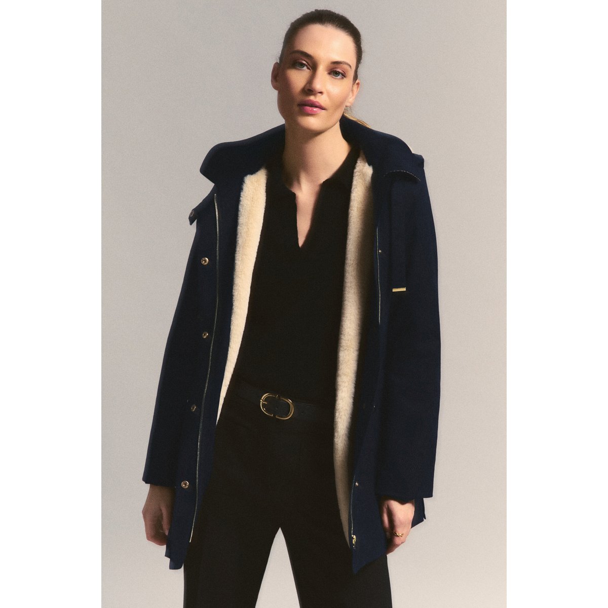 Manteau droit mi-long doublé GPENNY bleu marine, CAROLL