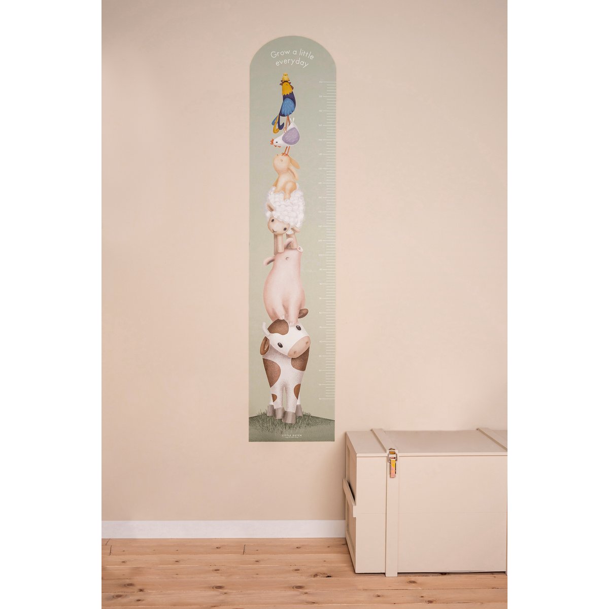 Toise murale autocollante pour enfant Animaux de la ferme coloris pastel, LITTLE DUTCH