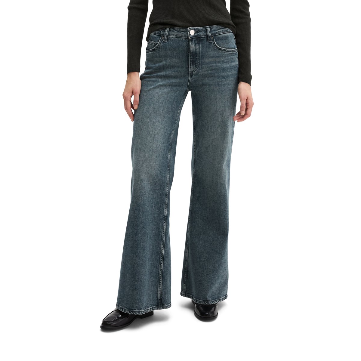 Jeans modèle Fjona évasés en un mélange doux de coton et de lyocell gris, MARC O'POLO