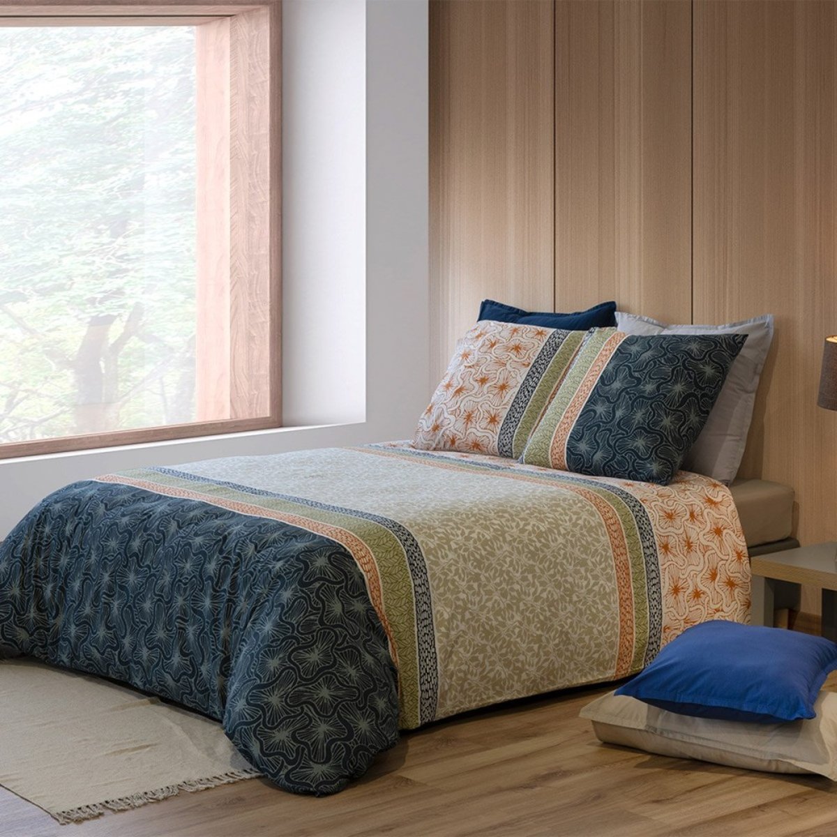 Housse de couette 240x220 + 2 taies Bella coton Percale 71 fils bleu, DECORATIE