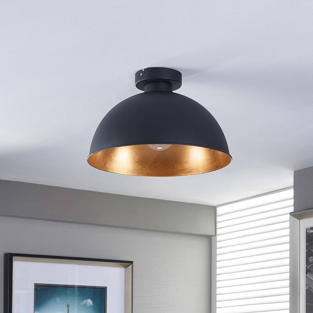 Plafonnier en métal moderne, Lya noir, or mat, LINDBY
