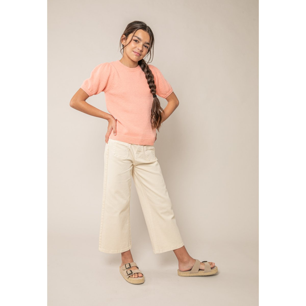 Pull fille en maille douce NEVALIA pêche, DEELUXE