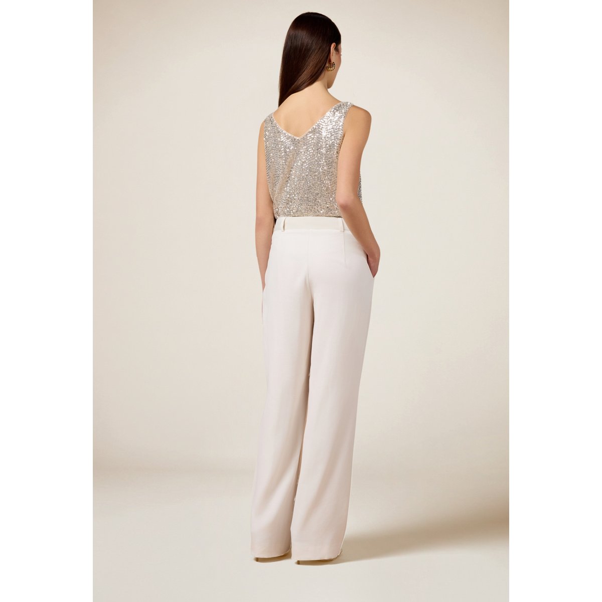 Pantalon fluide avec ceinture. blanc, OLTRE