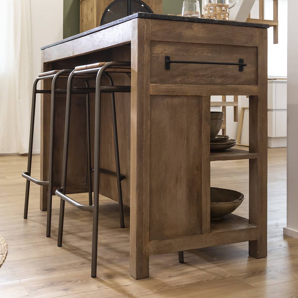 Îlot central en bois de manguier PAUL bois foncé, MADE IN MEUBLES