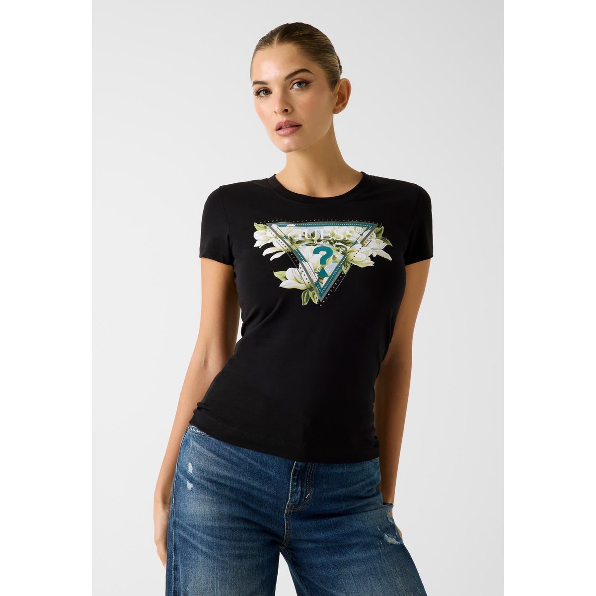 T-Shirt À Logo Triangle noir, GUESS