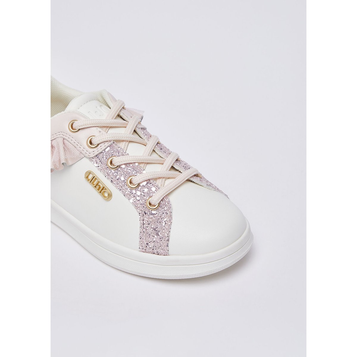 Sneakers avec glitter et ruches blanc et rose, LIU JO
