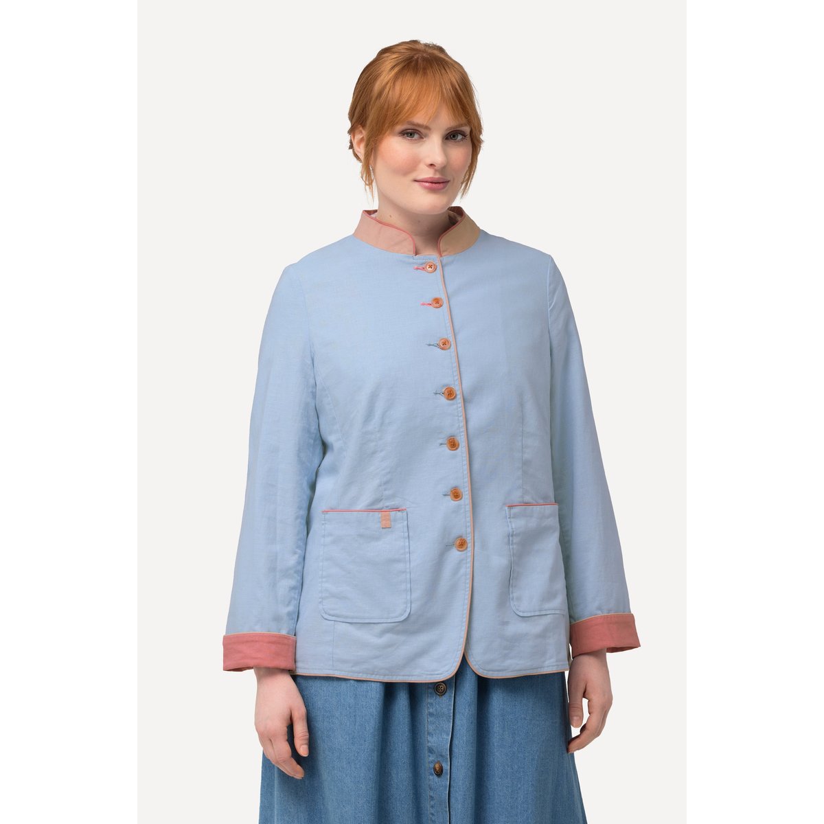 Veste Janker en lin mélangé, col montant bleu ciel, ULLA POPKEN