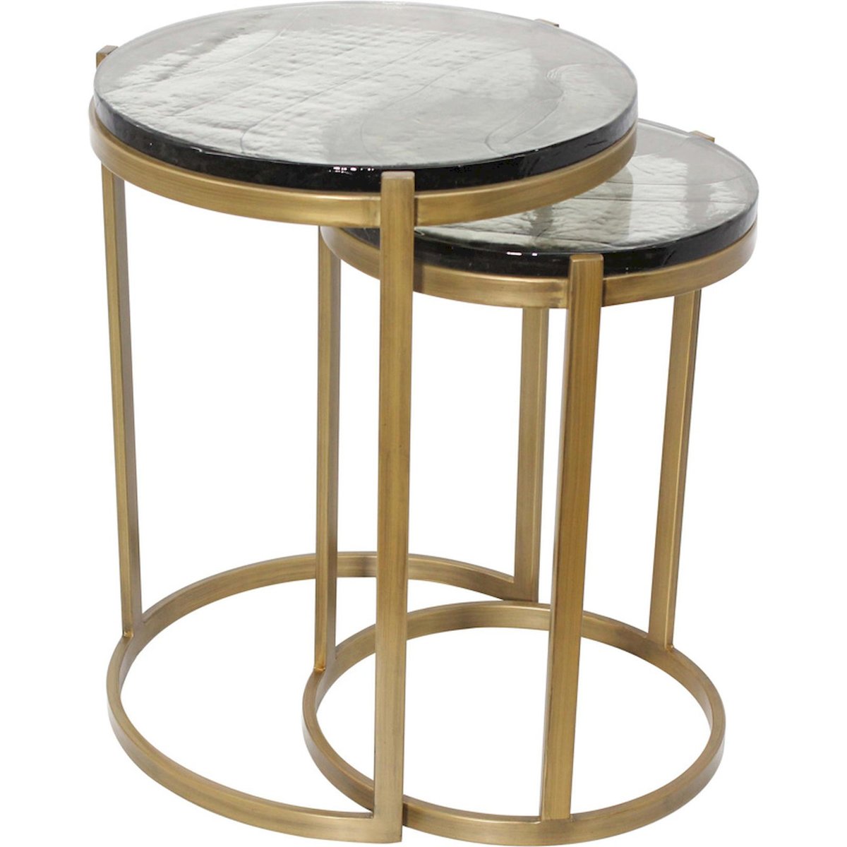 Table d'appoint ronde en fer Cleo doré verre effet artisanal noir, RECOLLECTION
