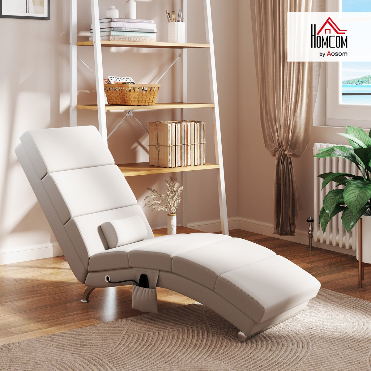 Fauteuil de massage inclinable Tissu effet crème, HOMCOM