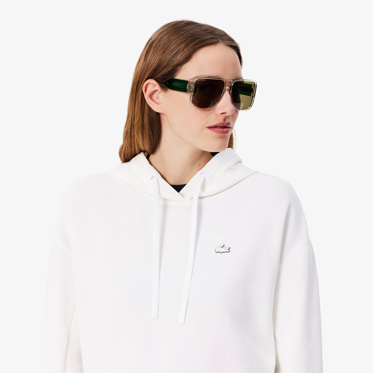 Sweatshirt à capuche court coton blanc-001, LACOSTE
