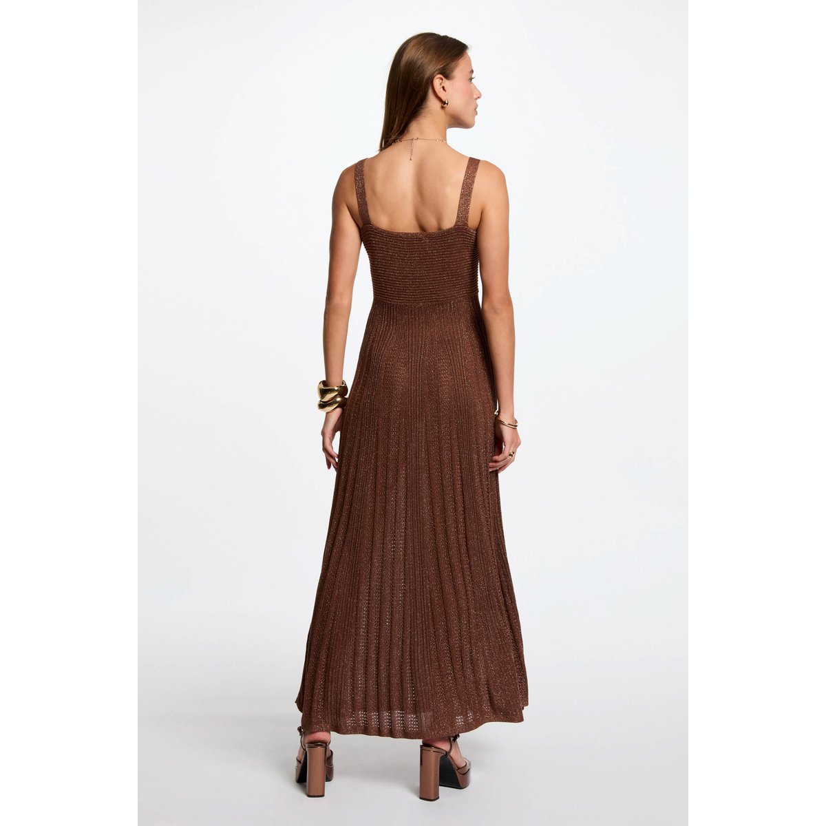 Robe tricot longue droite marron cognac, MORGAN