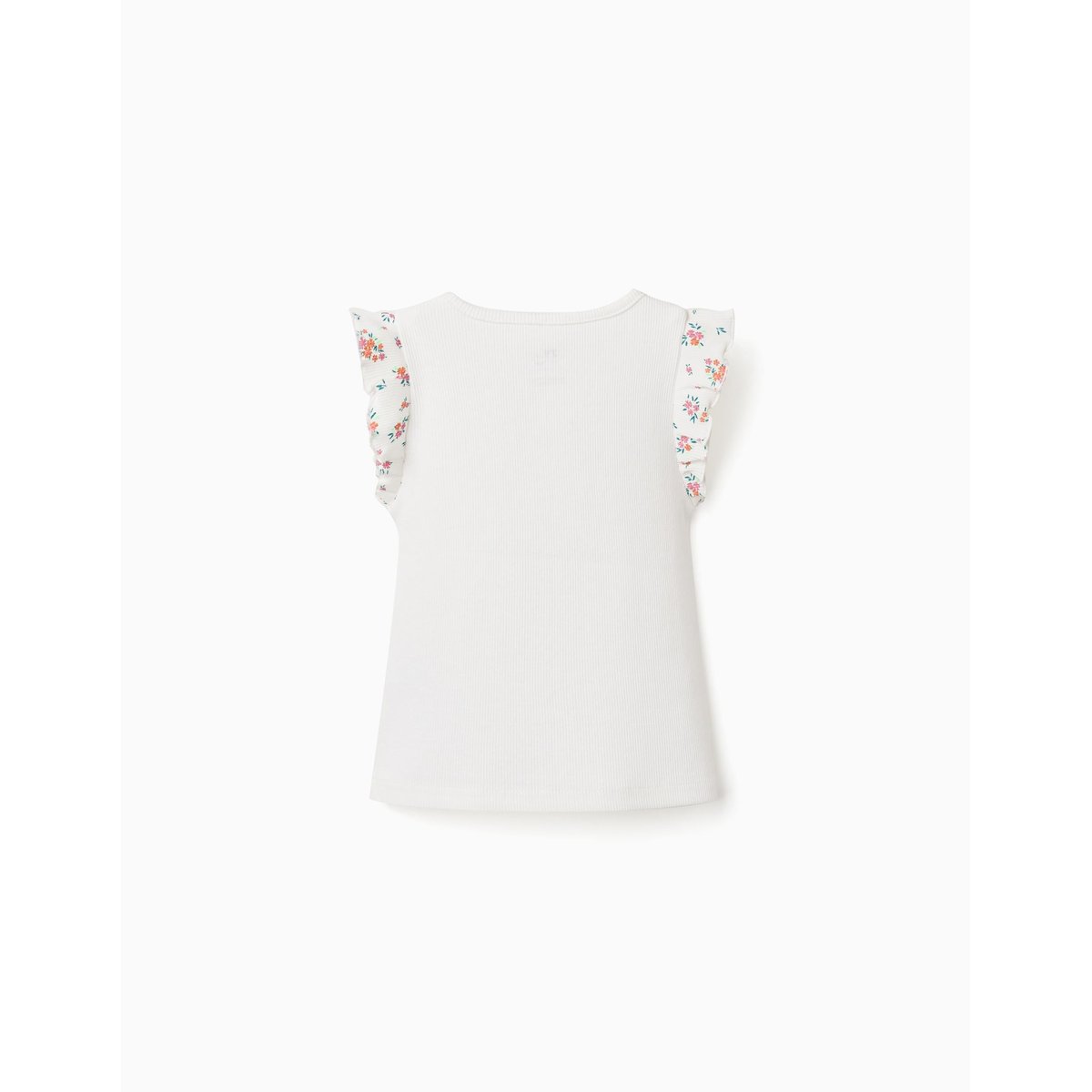 T-shirt en coton côtelé avec manches à volants beige clair, ZIPPY