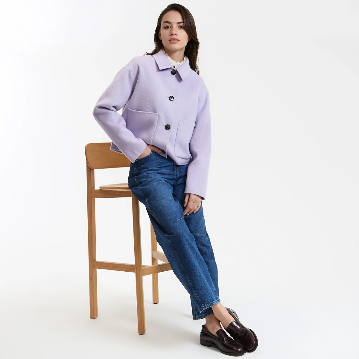 Manteau court fait main en laine mélangée violet parme, LA REDOUTE COLLECTIONS