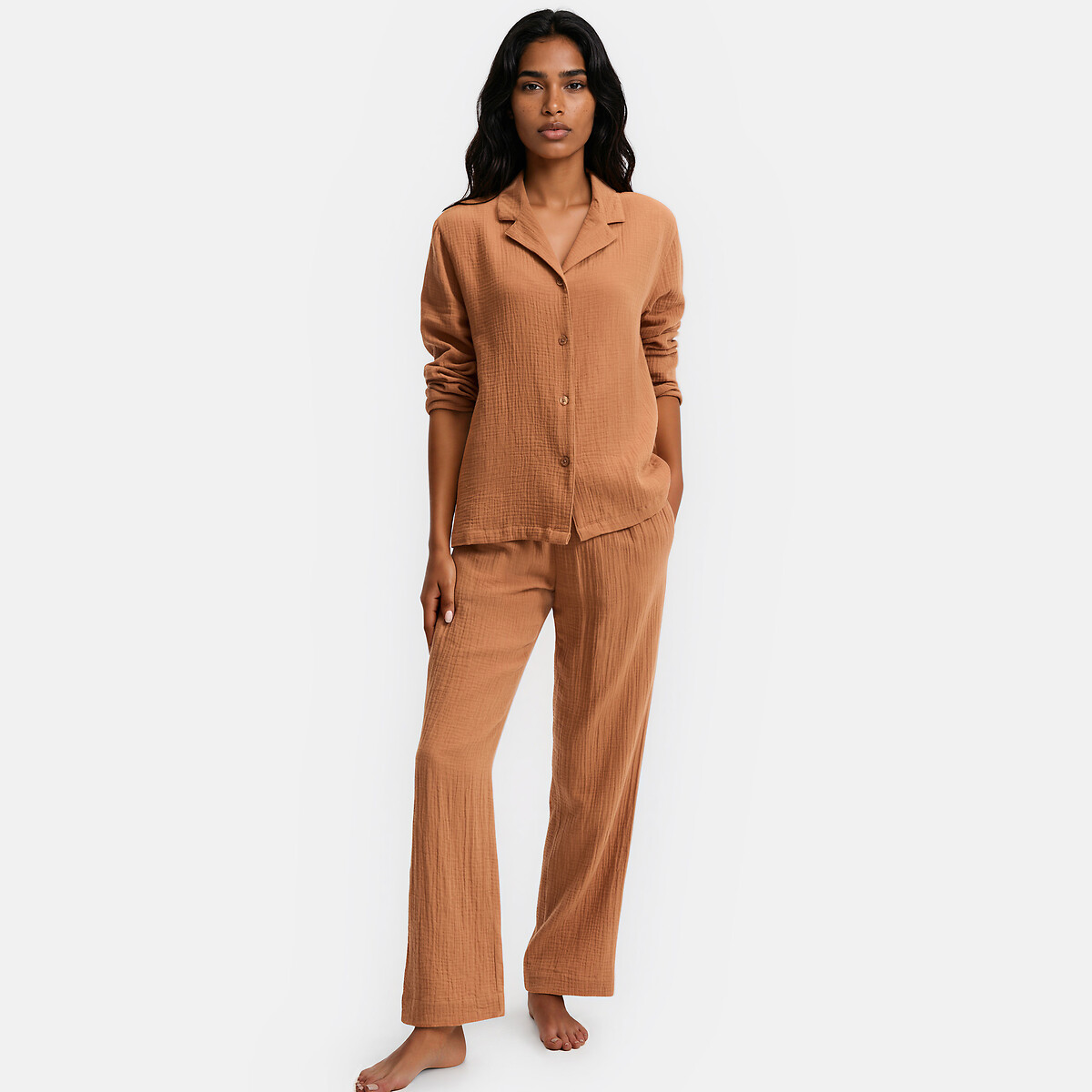 Pyjama en gaze de coton, Signature MARGOT caramel, LA REDOUTE COLLECTIONS