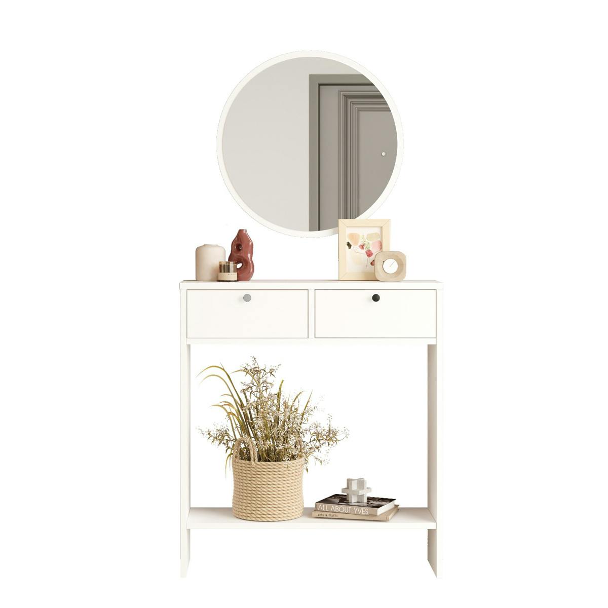 Console d'entrée blanche compacte et miroir assorti MARFA blanc, PIER IMPORT