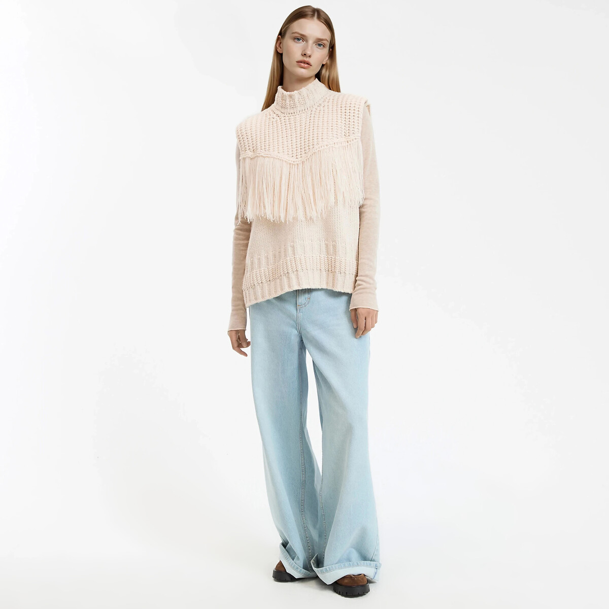 Sleeveless Fringed Jumper beige, LA REDOUTE COLLECTIONS
