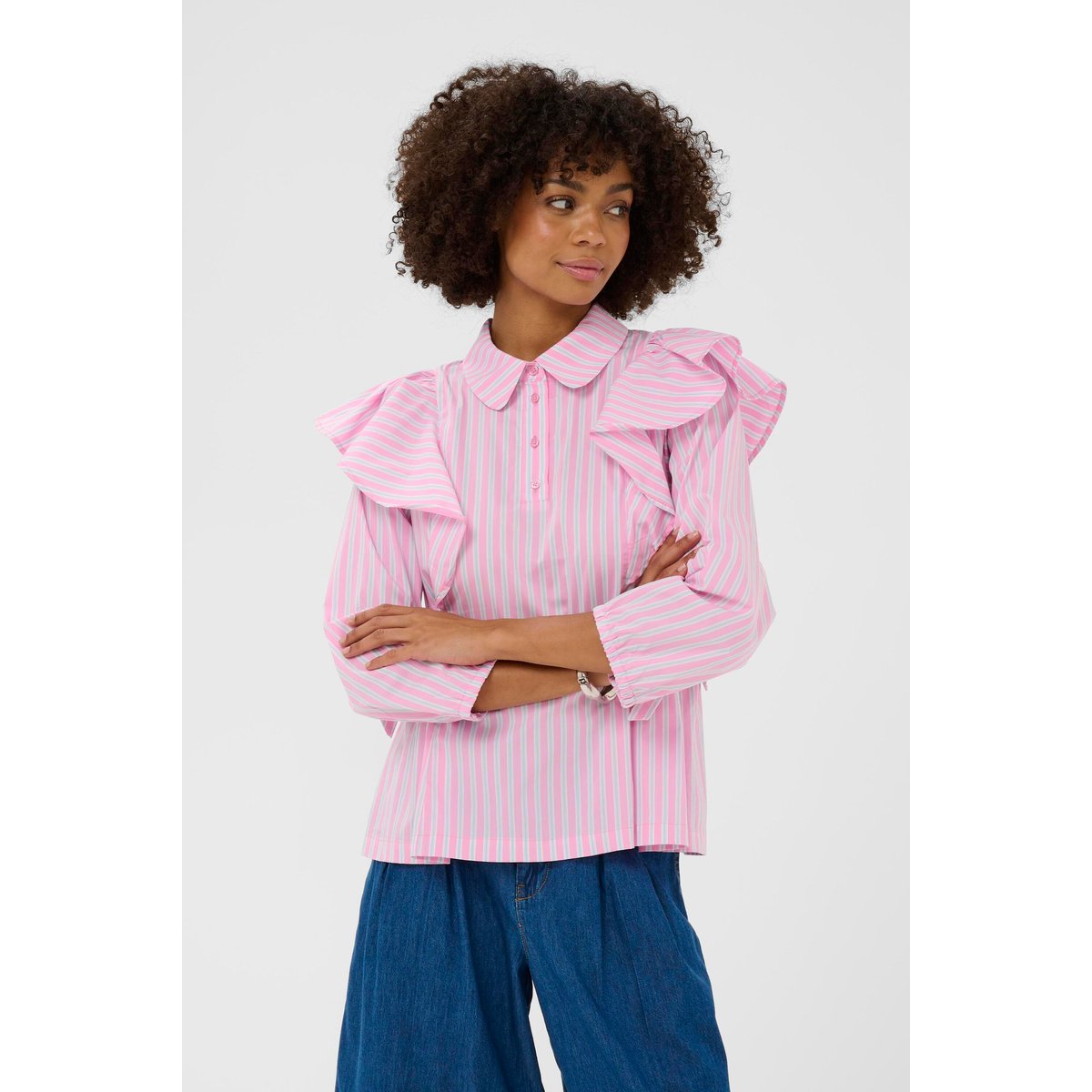 Blouse à manches courtes rose pink stripe, CULTURE