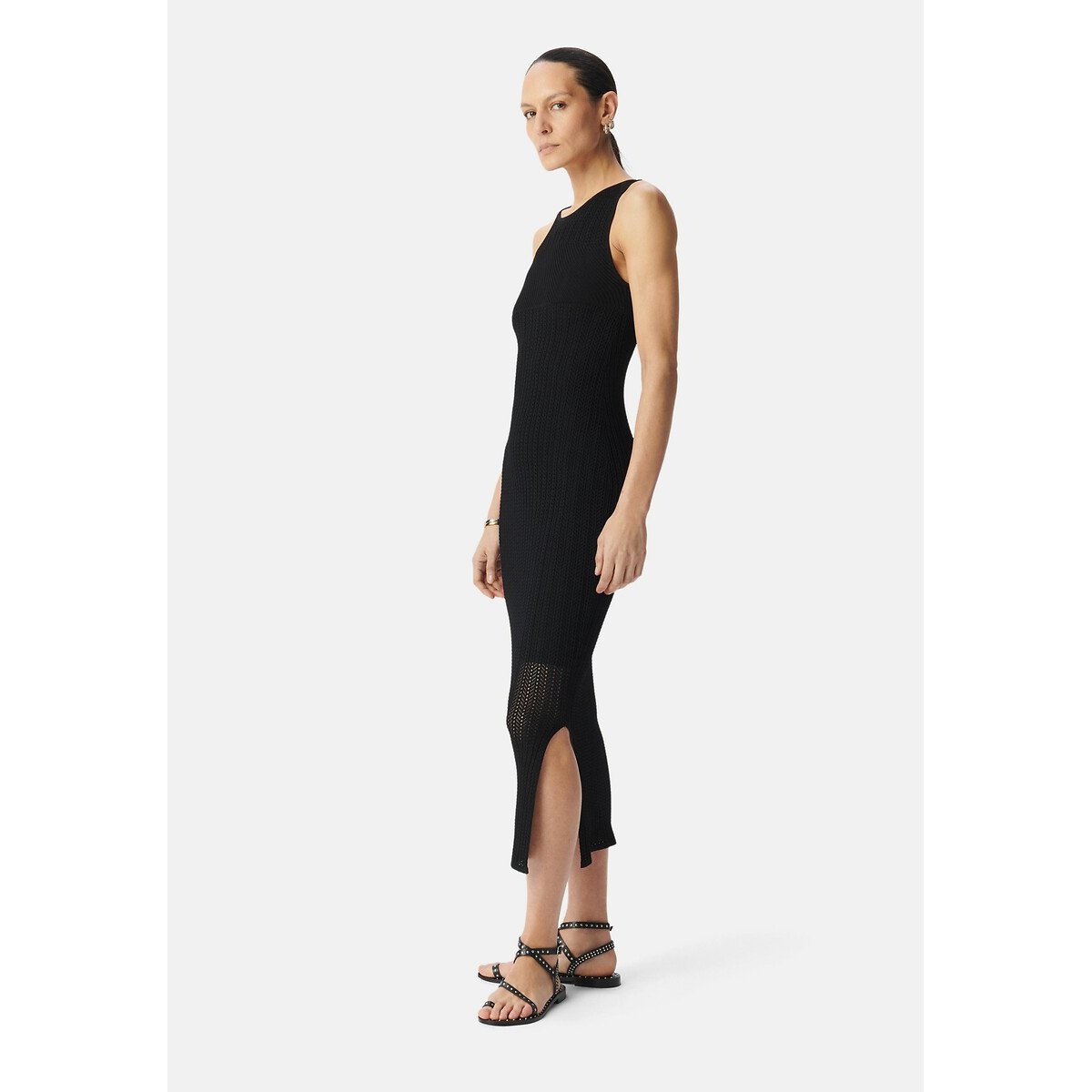 Sleeveless Maxi Dress in Openwork Knitwear black, IKKS