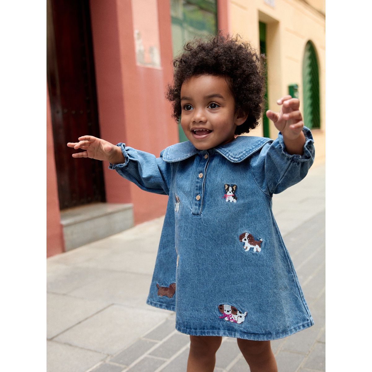 Robe avec col et motif chien brodé jena bleu, NEXT