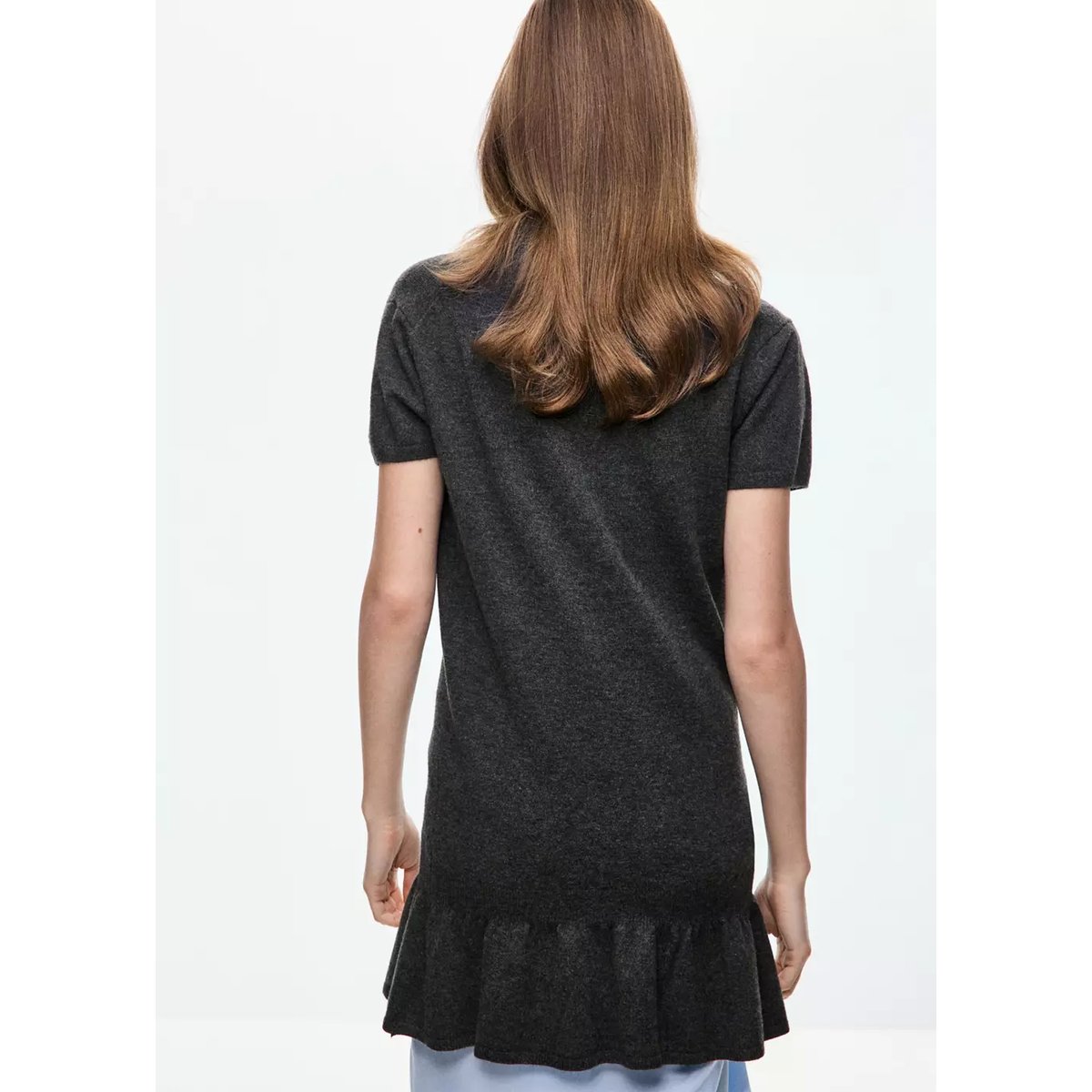 Robe maille col polo gris anthracite, MANGO
