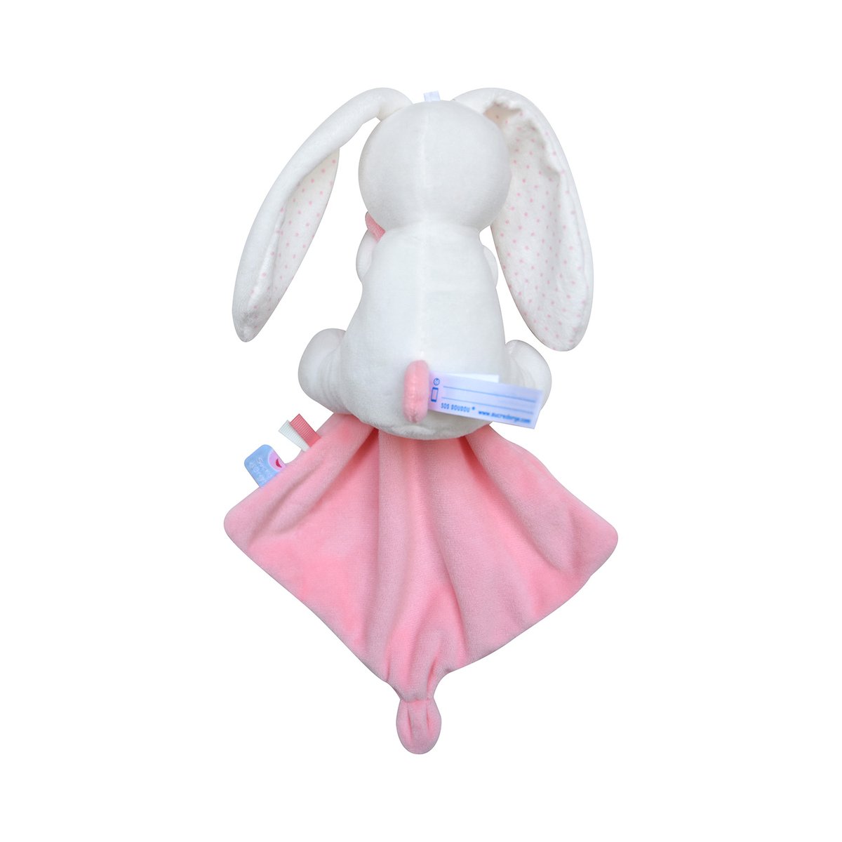 Doudou mouchoir xl lapin velours doux rose, SUCRE D'ORGE