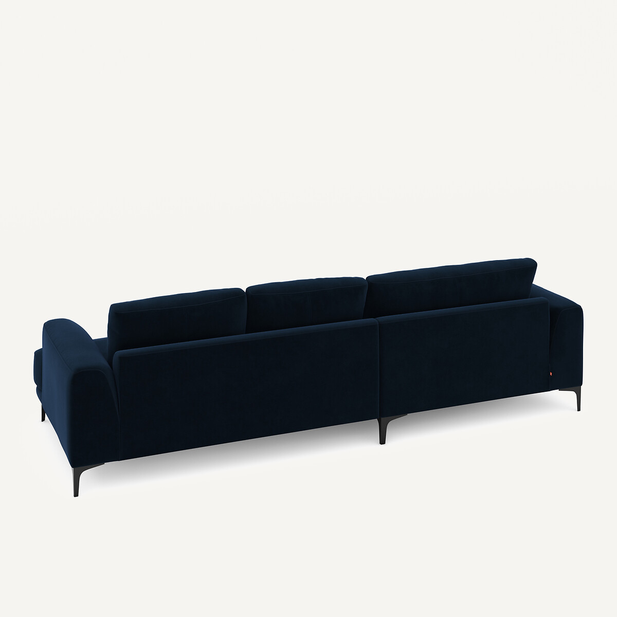 Canapé d'angle méridienne XL gauche en velours, MARSILE bleu nuit, AM.PM