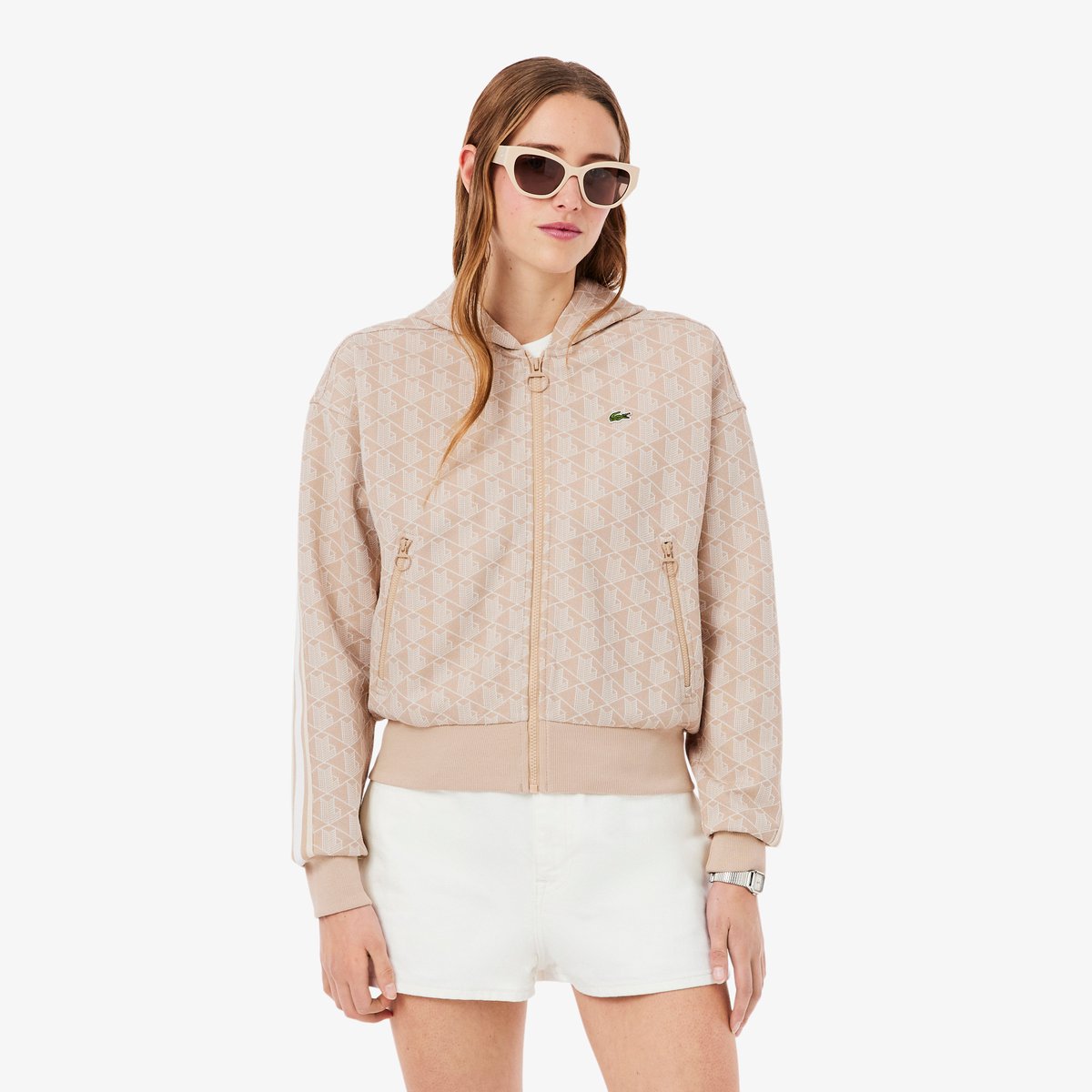 Sweatshirt à capuche jacquard monogramme beige-8gi, LACOSTE