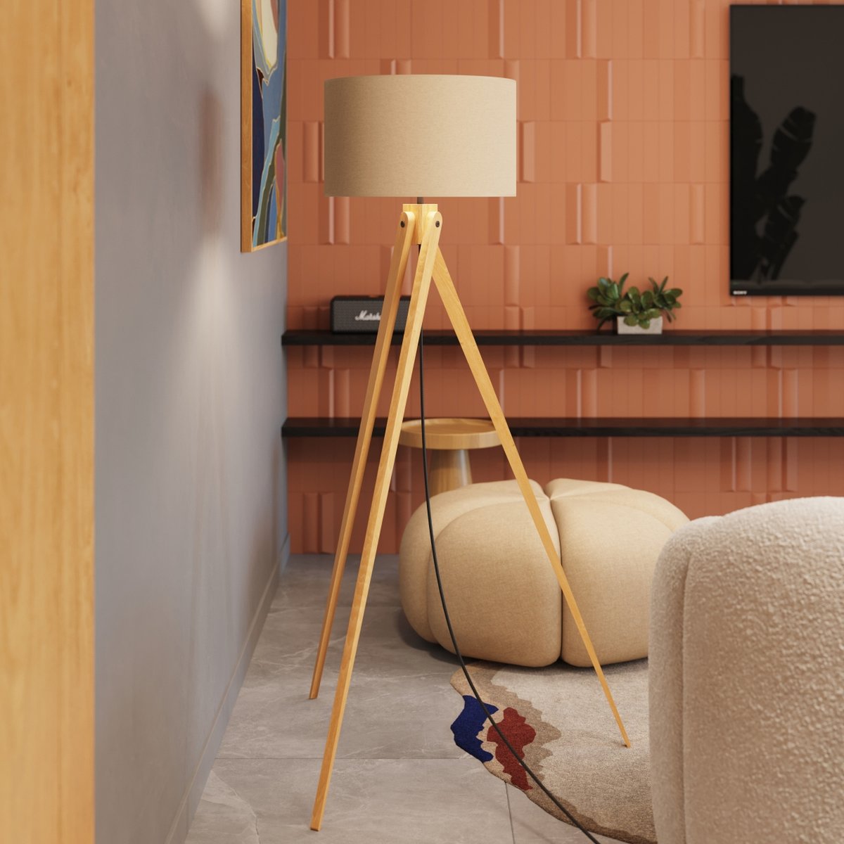 Lampadaire Tissu Taupe E27 1 Natt taupe, EDEN