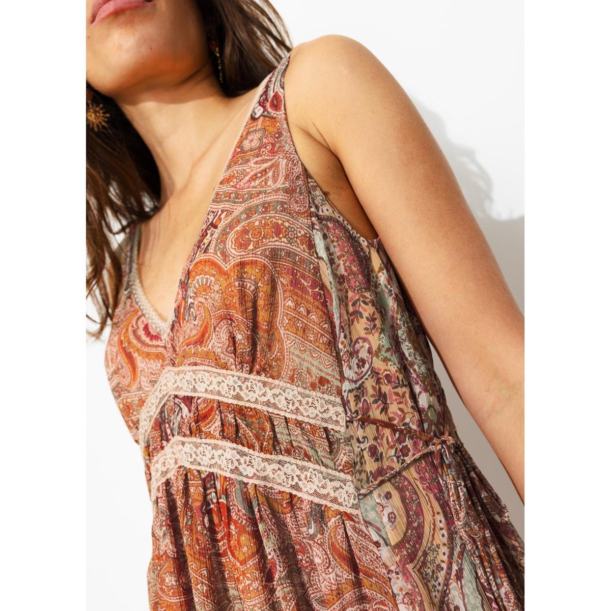 Robe longue imprimée imprimé ocre, PROMOD