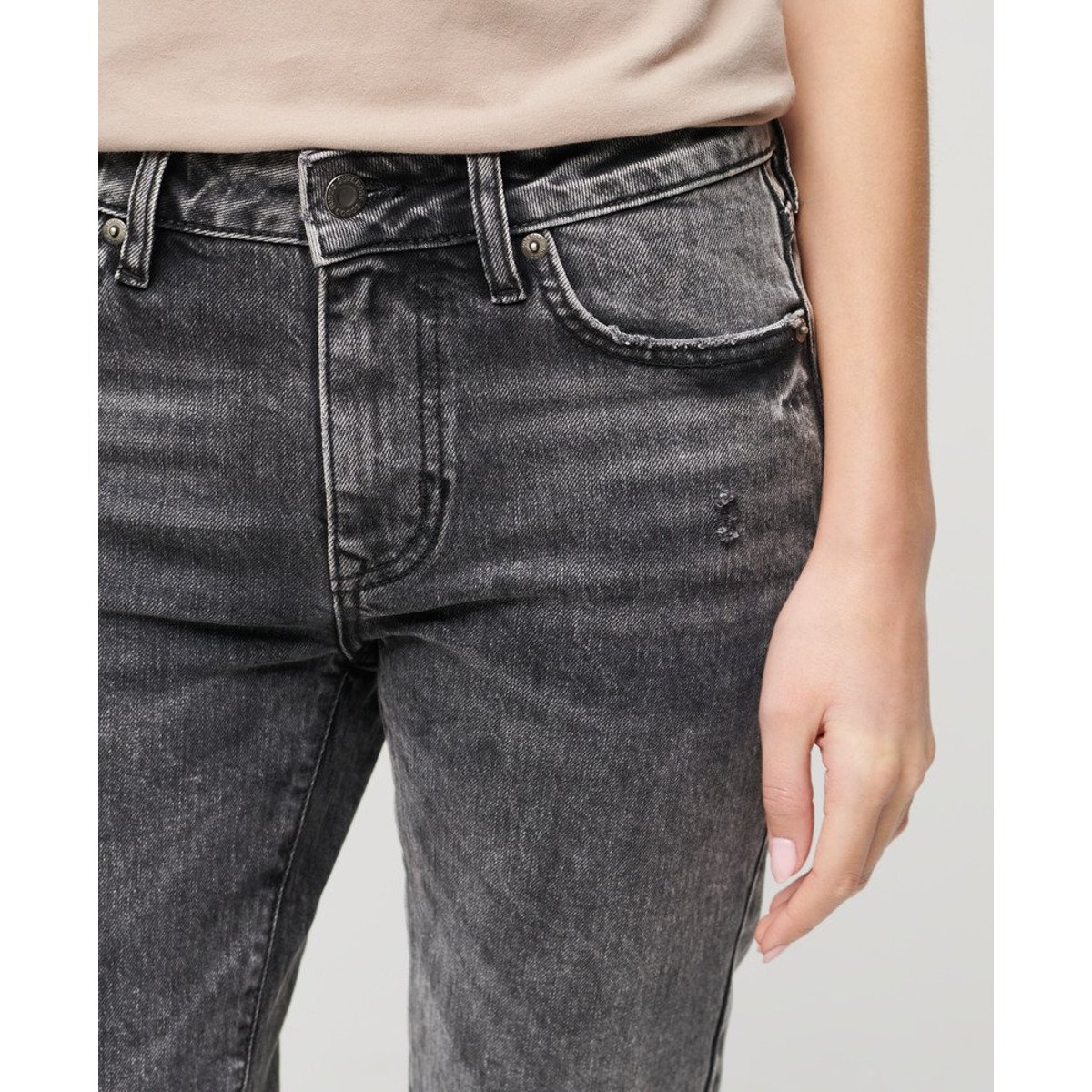 Jean slim taille mi-haute en coton biologique noir écho, SUPERDRY