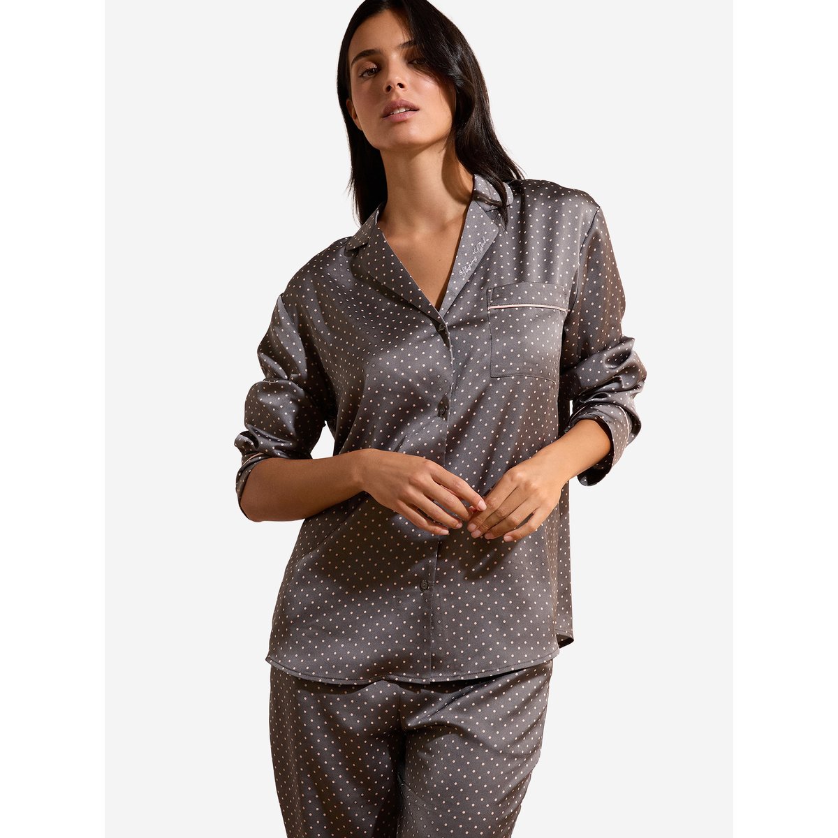 Ensemble de pyjama 2 pièces satiné à pois BAHIA anthracite, ETAM