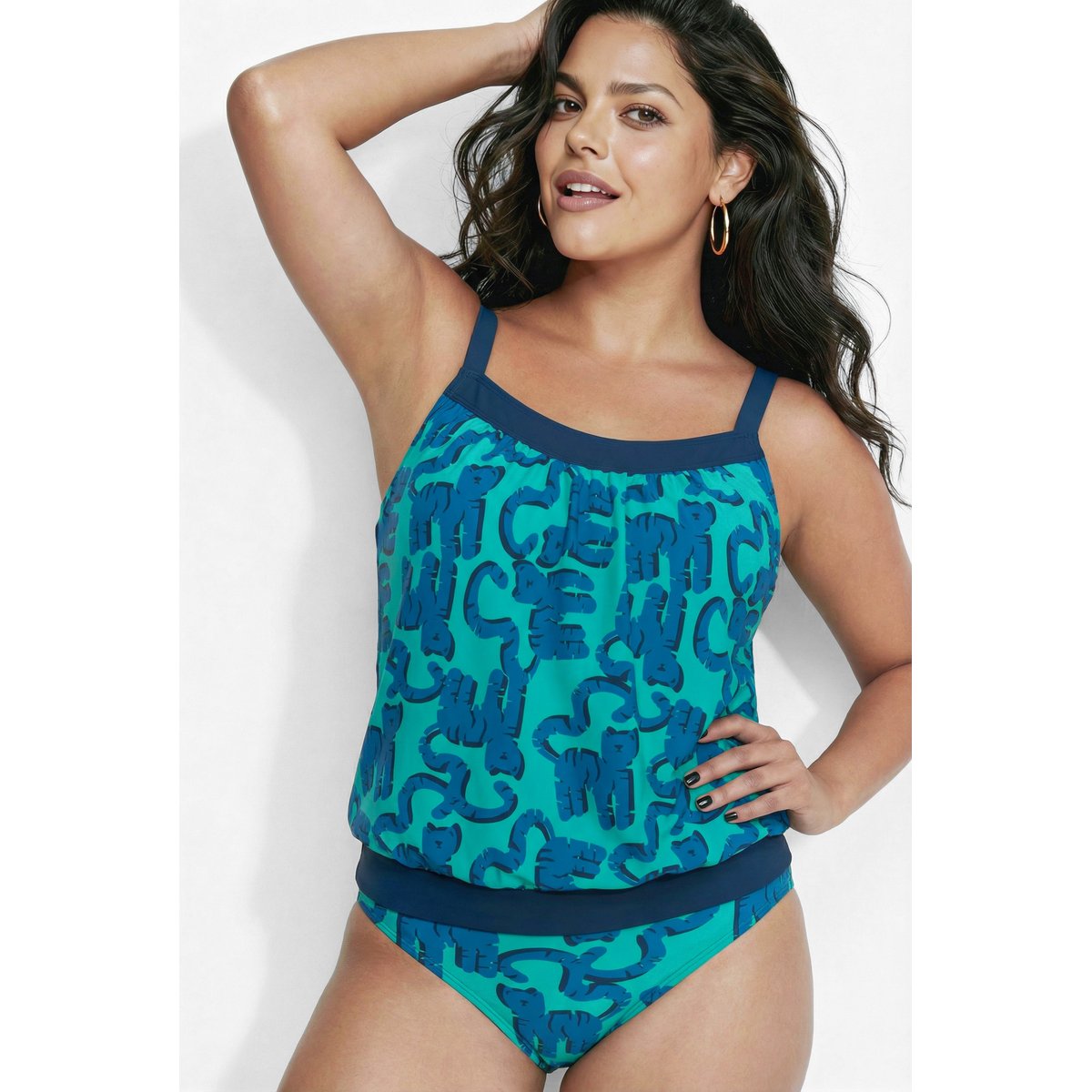 Tankini avec bonnets souples, motif chats vert caraïbes clair, ULLA POPKEN