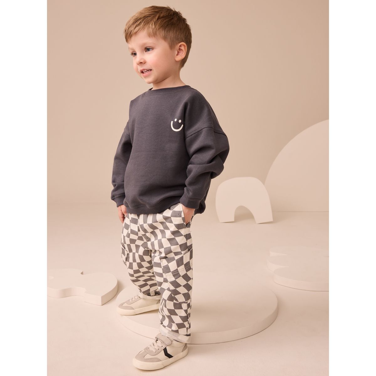 T-shirt manches longues, t-shirt et pantalon damier gris anthracite, NEXT