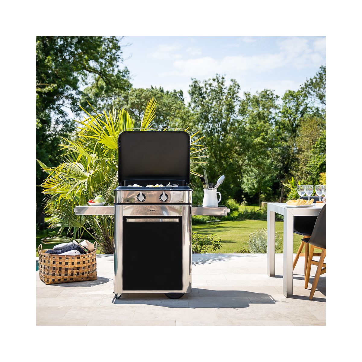 Plancha gaz Combo Enosign 65 Inox et Noir sur chariot, 56x40 cm noir, ENO