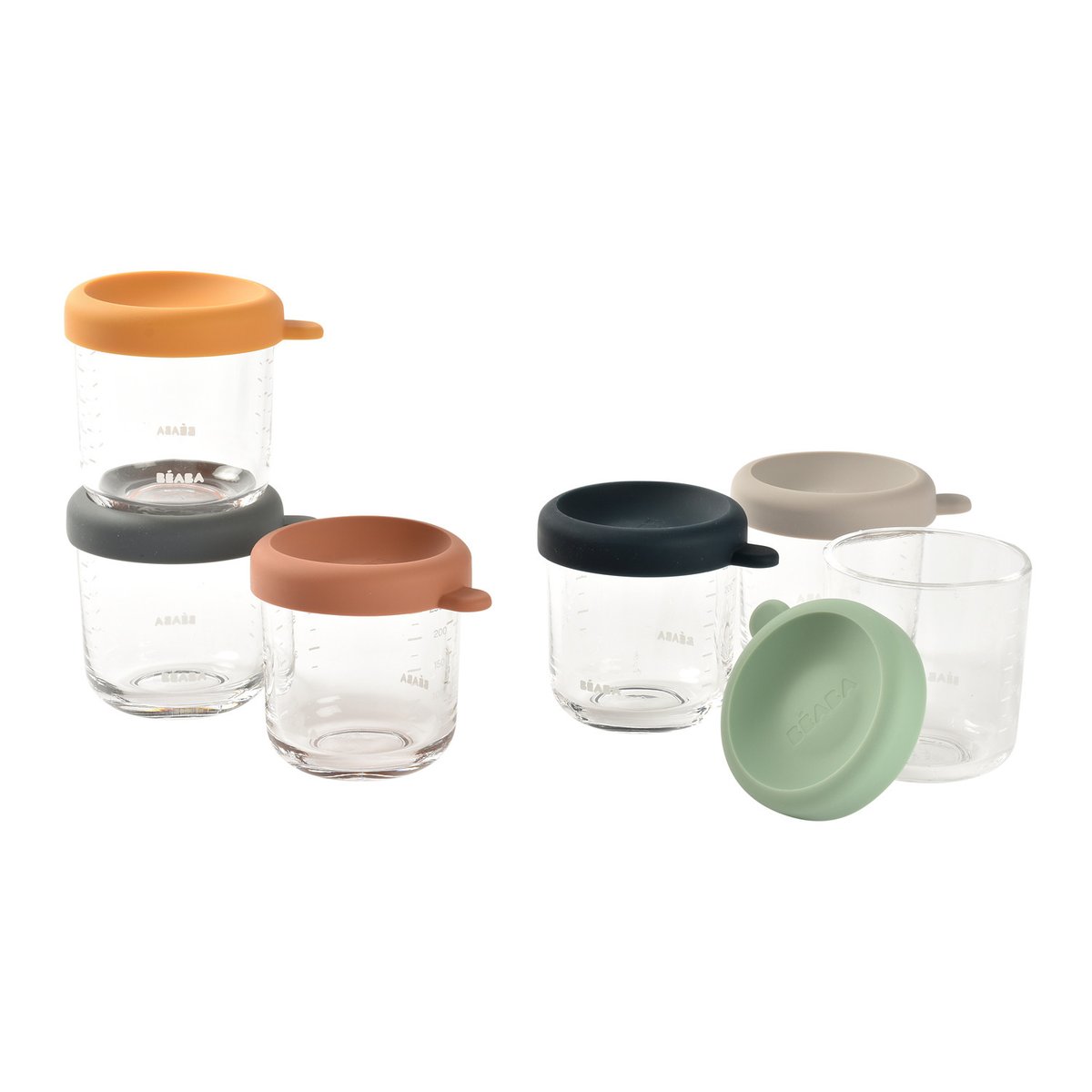 Lot de 6 pots de conservation en verre mutlicolore, BEABA