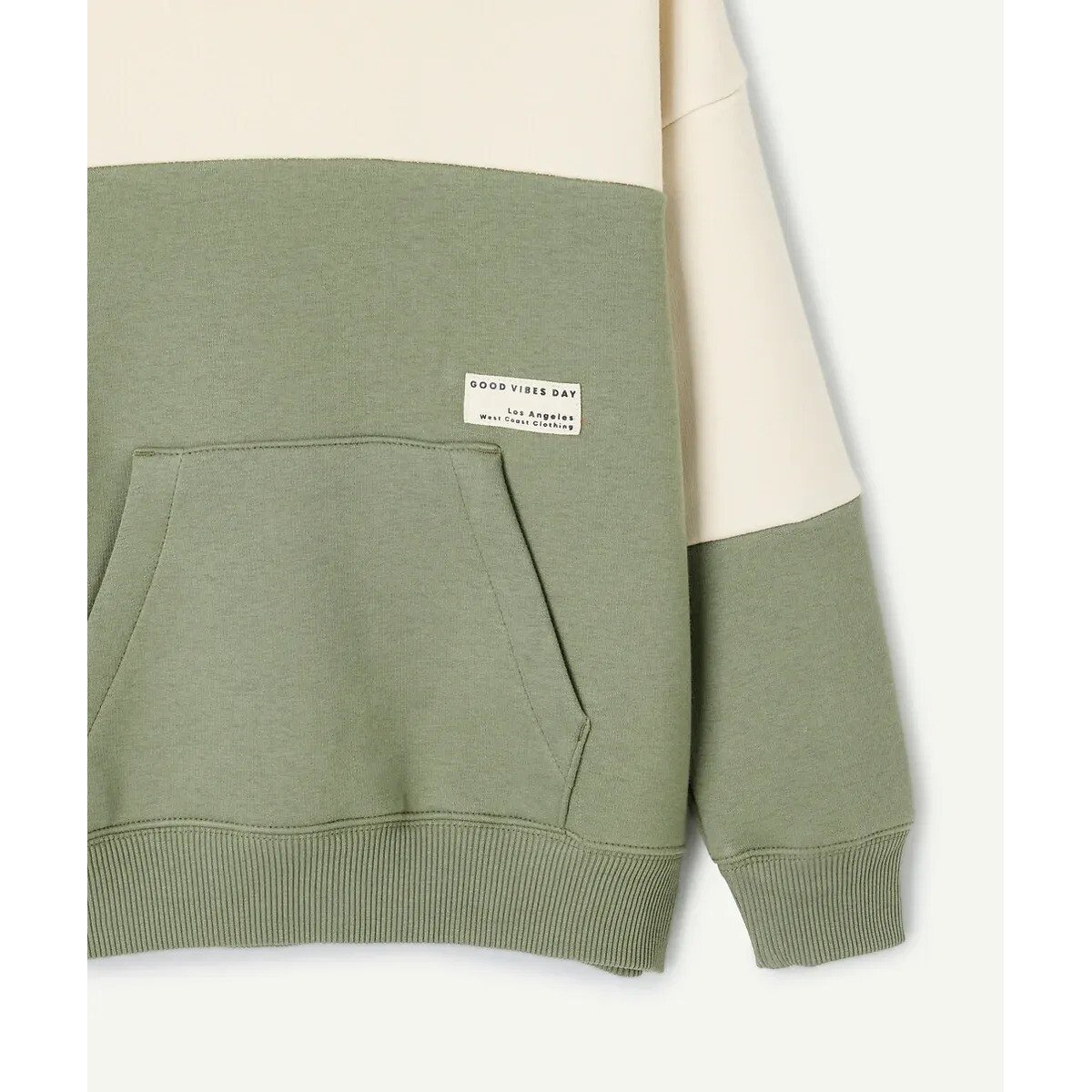 Sweat avec capuche bicolore beige/vert, TAPE A L'OEIL