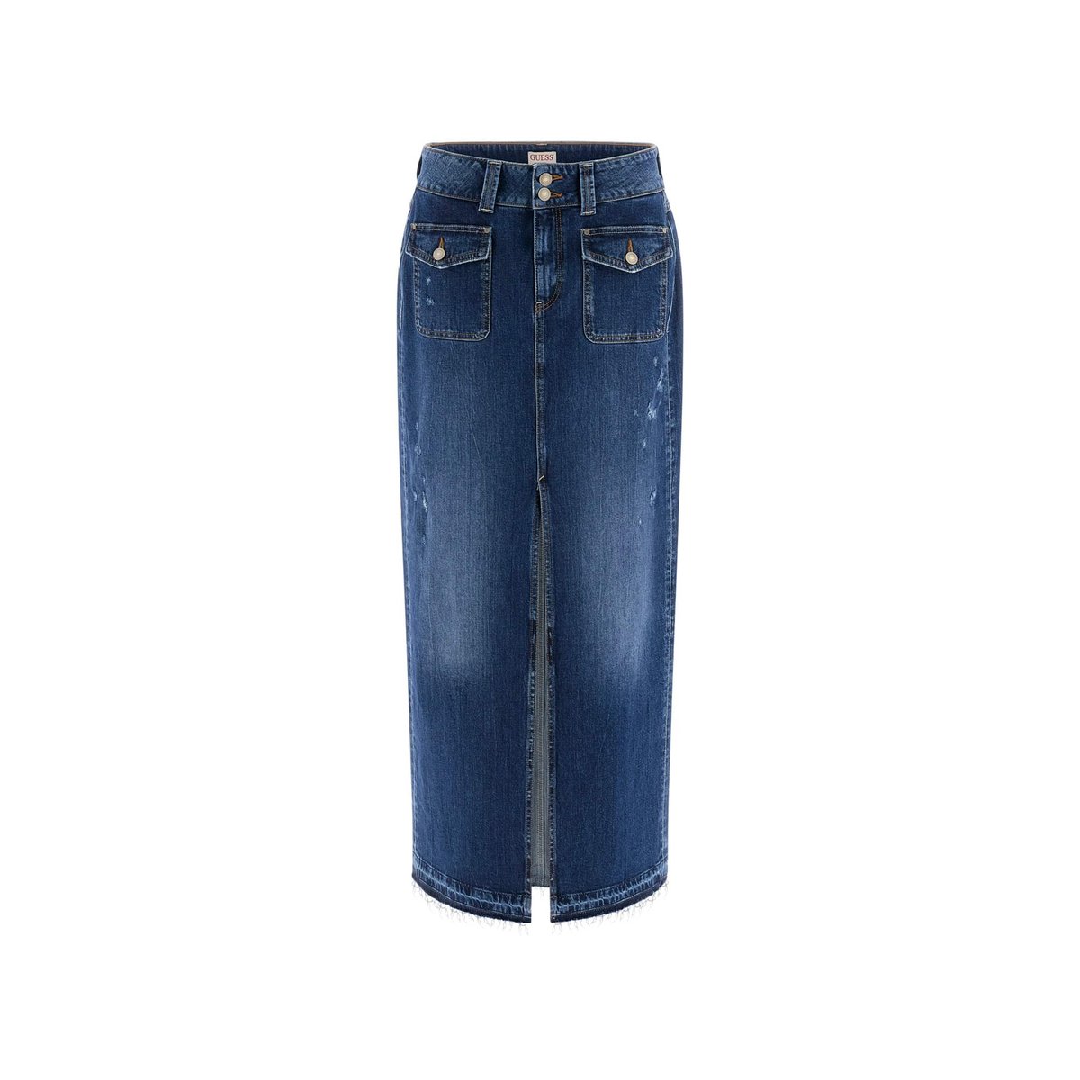 Jupe Midi En Jean Poches bleu, GUESS