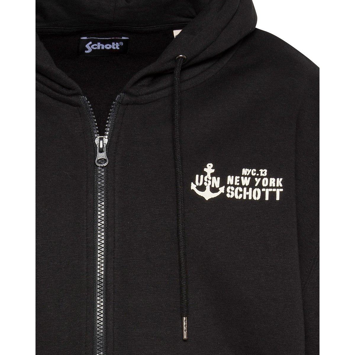 Sweatshirt zippé à capuche noir, SCHOTT