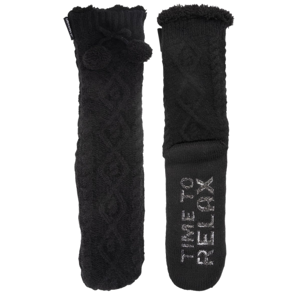 Chaussettes d'intérieur maille torsadée - fourrées, antidérapantes noir, ISOTONER