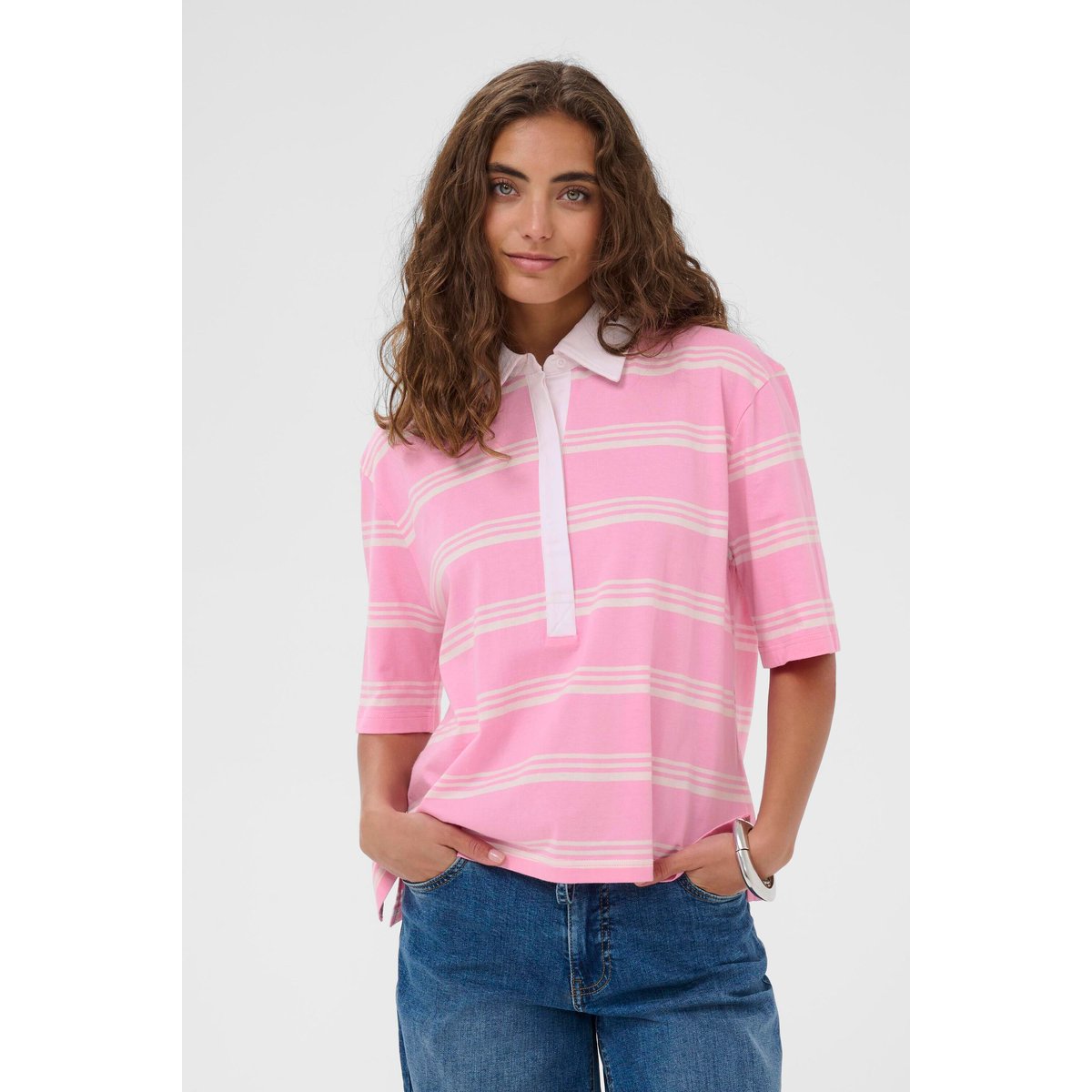 T-shirt à manches courtes rose blanc begonia pink/white stripe, CULTURE