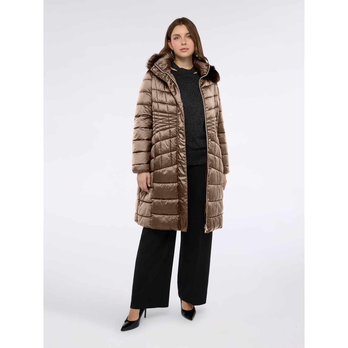 Doudoune longue bimatière marron, FIORELLA RUBINO