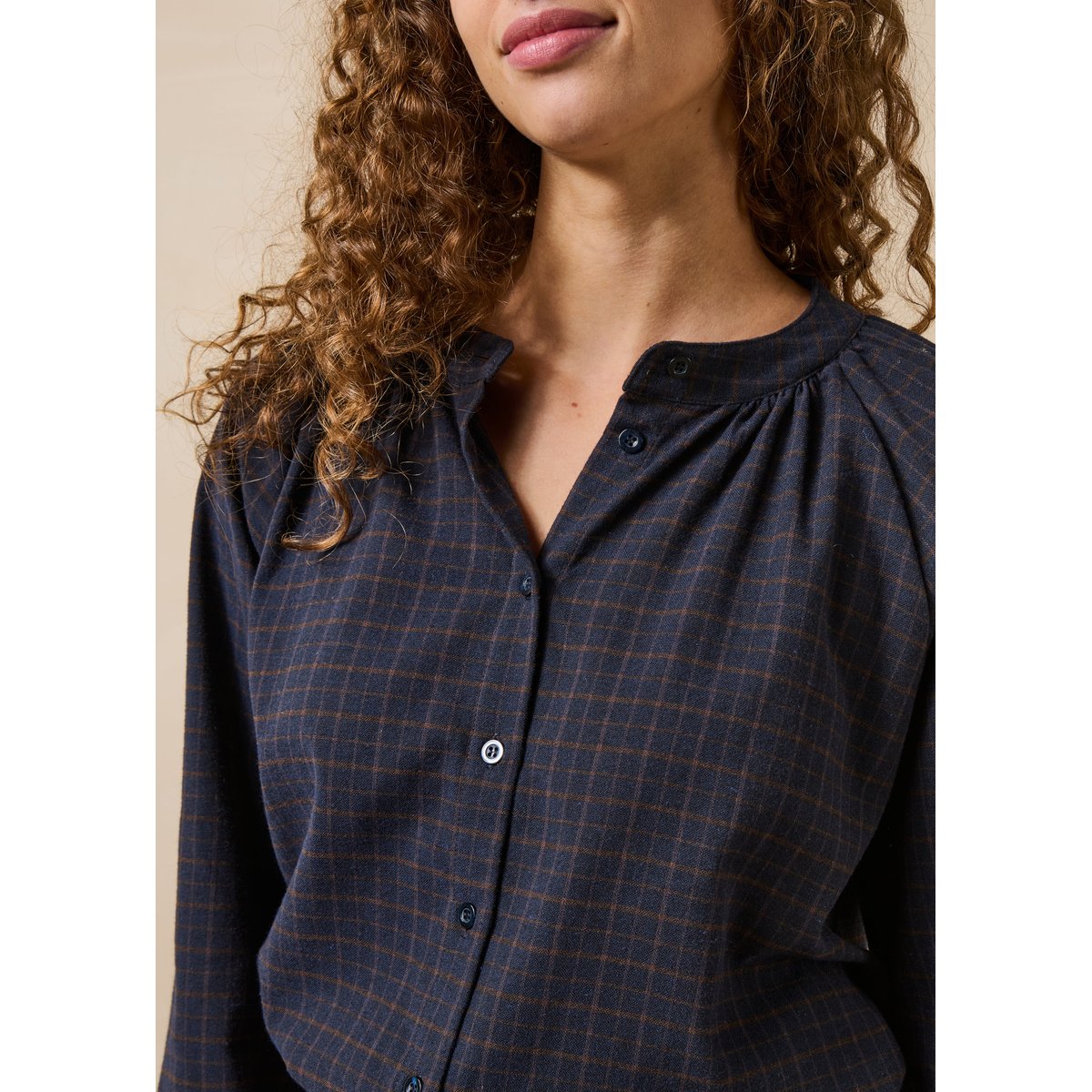 Chemise ample à carreaux en flanelle de coton marine, LA FEE MARABOUTEE