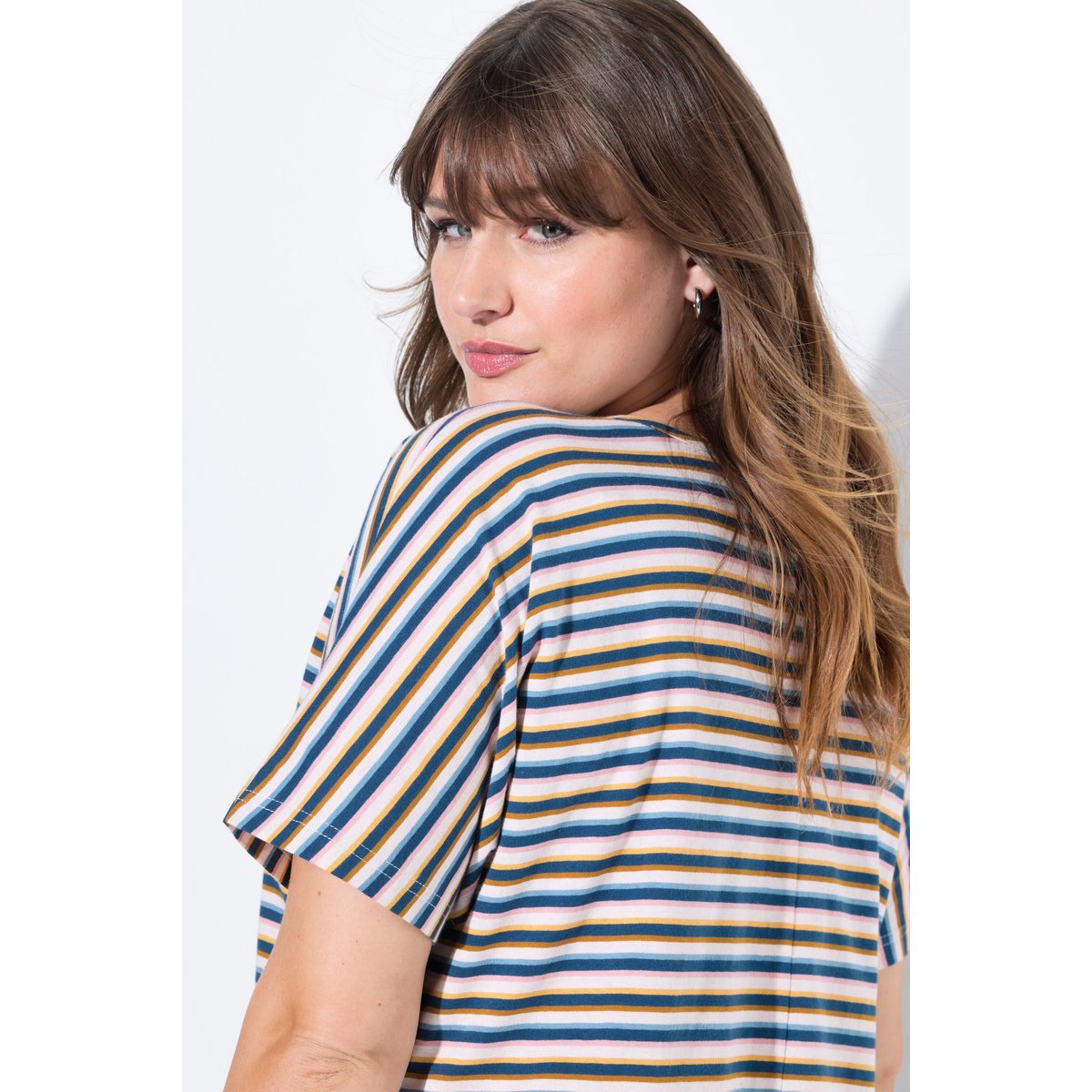 T-shirt de nuit, rayures, col en V pétrol, ULLA POPKEN