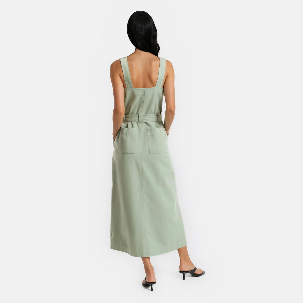 Abito longuette con spalline in lyocell e cotone verde kaki, LA REDOUTE COLLECTIONS