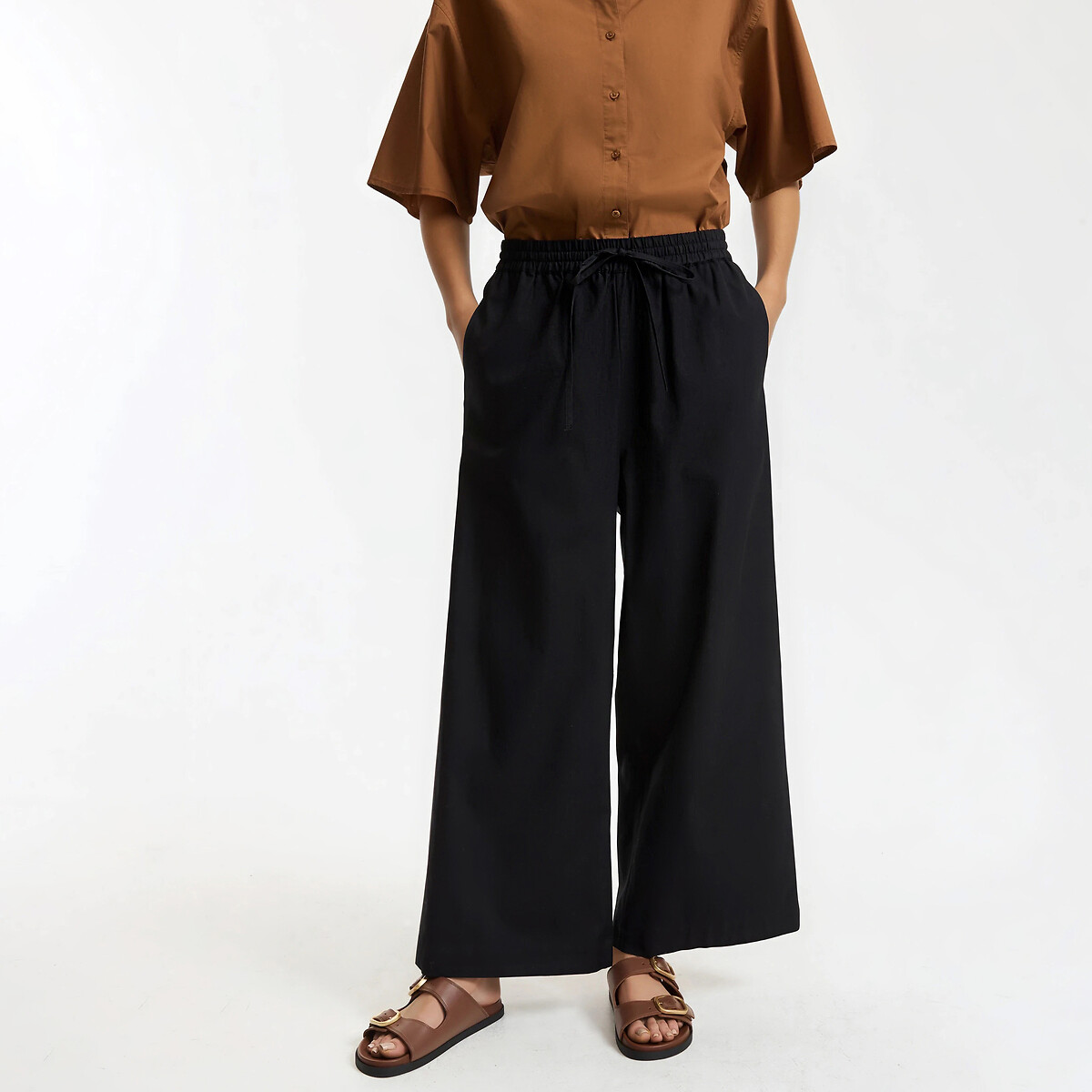 Pantaloni larghi con vita elasticizzata nero , LA REDOUTE COLLECTIONS
